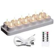 Rechargeable Tea Lights Candles 12 Pcs Rechargeable Candles with Remote Charging Base LED Flameless 