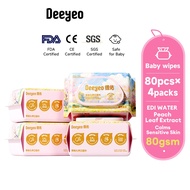 【Ready Stock】Deeyeo Baby Wipes Thick Peach Leaf Alcohol Free Premium Family Pack Wipes(80‘s x 8pack)