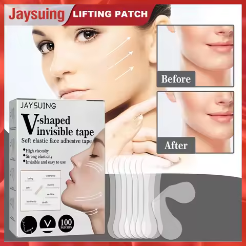Jaysuing 100 Pcs V-Shaped Invisible Sticker Lift Face Tape Slim Patch Breathable Anti Wrinkle Invisi