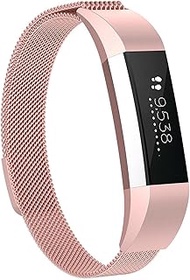 LAREDTREE Metal Loop Bands Compatible with Fitbit Alta/Fitbit Alta HR, Breathable Stainless Steel Loop Mesh Magnetic Adjustable Wristband for Women Men