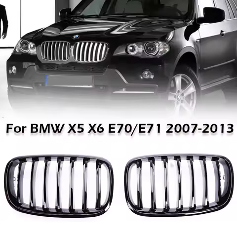 Single Slat Gloss Black Silver Chrome Matte Grille For BMW X5 X6 E70 E71 2007-2013 xDrive 30i 50i 35