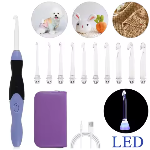 Light Up Crochet Hook Set 11 Sizes Lighted Crochet Hooks with Case 2.5mm to 8mm Rechargeable LED Cro
