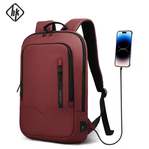 HK Business Slim Backpack For Men Water Resistant 15.6 inch Laptop Bag With USB Charger Light Weight