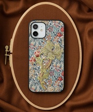3D 刺繡智慧型手機保護殼 iPhone12 PU 皮革 William Morris 貓動物 03:NAG1354