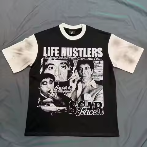 New fashion brand LIFE HUSTLERS Y2K hot stamping hole Men Women T-shirt Streetwear 100% Cotton Loose