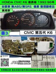 HONDA CIVIC K6 儀表板 1992- 78100-SR4-K400 美規車 儀表維修 車速表 轉速表 溫度表