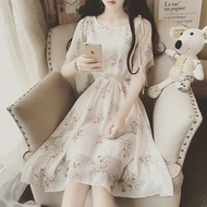 Korean Casual Elegant Floral Chiffon Midi Dinner Dresses women womens Evening Dress