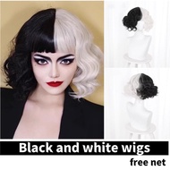 Cruella black and white wig full hood high temperature silk short curls for women cosplay wear