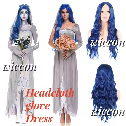 Devil Cosplay Costume Corpse Bride Wig Women Scary Vampire Witch Dresses Halloween