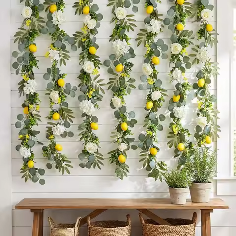 Eucalyptus Leaves Artificial Lemon Garland Greenery Realistic Lemon Vine Decor Lifelike Handmade Sim