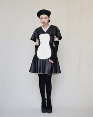 南瓜Vintage。G.V.G.V 黑白 拼接 女僕 皮洋裝