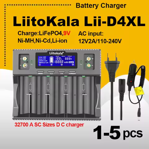 1-5PCS LiitoKala Lii-D4XL 32700 26650 18650 21700 18500 14500 16340 AA AAA 3.2V/3.7V/1.2V/9V Li-ion 