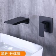 Brass Basin Faucet Wall Mounted Luxury Black Waterfall Sink Faucet Concealed Installation Hot and Co