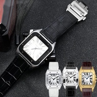 ✉♘ อุปกรณ์เสริมนาฬิกาสำหรับ Cartier Santos100 นาฬิกา 20 มม. 23 มม. ผู้ชายผู้หญิงคุณภาพสูง Cowhide สายพับหัวเข็มขัดหนัง