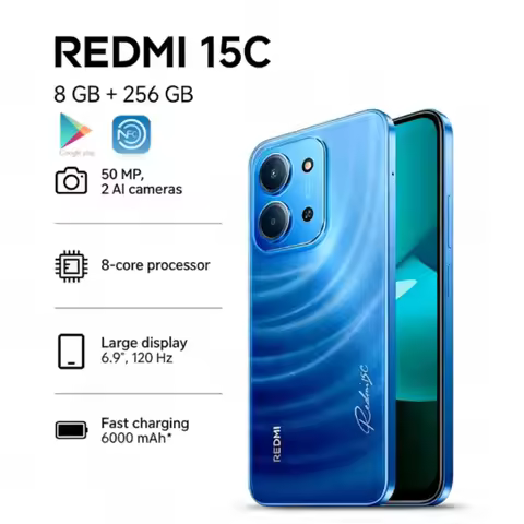 Redmi 15C 5G 2026 Global Edition: 8GB+256GB storage, 6000mAh high-capacity battery, and ultra-long b