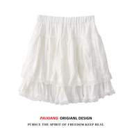 Paixiang/White Pleated Half-Length Puff Short Skirt Women's 2024 Spring and Summer New Hot Air Elastic Waist A- line Skirt