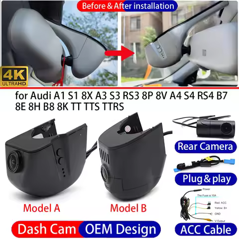 Dash Cam for Audi A1 S1 8X A3 S3 RS3 8P 8V A4 S4 RS4 B7 8E 8H B8 8K TT TTS TTRS 4K Front Rear Car DV