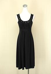 貞新二手衣 MORGAN 法國品牌 黑色圓領無袖牛奶絲洋裝S號(35786))