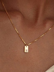 1入經典26個字母項鍊，時尚個性化字母名稱掛墜，不鏽鋼珠鍊珠寶禮物