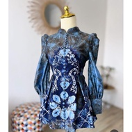 Gothic sasirangan blouse with puff Sleeves and Decorative Buttons