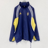 2000 年代adidas瑞典國家足球隊運動夾克/球衣，帶刺繡標誌，海軍藍，M 碼，古著。