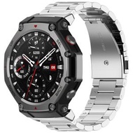 全城熱賣 - 適用於華米Amazfit T-REX 3 三株不銹鋼金屬錶帶（銀色）