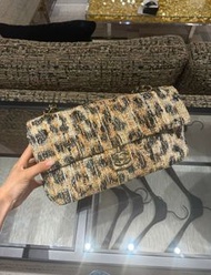 Chanel 26A maxi flap bag 特大號 垂蓋手袋 32cm 豹紋斜紋軟呢 毛呢 tweed 鏈條包 ～黑銀 黑金 酒紅色金扣 灰色銀扣