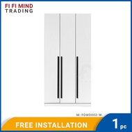 Scandinavian 3 Door White Wooden Wardrobe with Hanging Rod/ Almari Baju Putih 2 Pintu/ Almari Pakaia