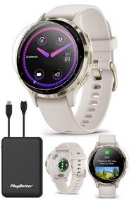 Garmin Venu 3S (Soft Gold/Ivory) Fitness GPS Smartwatch Bundle - AMOLED Touchscreen, 10 Days Battery