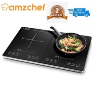 [Ready stock]Amzchef induction hob, induction cooker,double induction hob with independent control, 10 temperature levels, multiple power levels, 2800W, 3-hour timer, safety lock