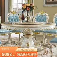 YQ Royal Louis European Dining Table Natural Marble round Table Solid Wood White Dining Table Large round Table with Tur