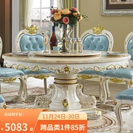 YQ Royal Louis European Dining Table Natural Marble round Table Solid Wood White Dining Table Large 