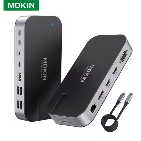 MOKiN USB C Hub Docking Station USB C Adapter to Dual HDMI VGA DP USB 3.1 3.0 PD Charging SD/TF RJ45