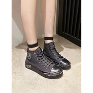 Feiyue High-Top Canvas Shoes - Fleece-Lined, Casual Lace-Up for Women - Autumn/Winter Black