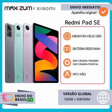 Tablet Redmi Pad SE 128GB/4GB RAM| Câmera 8MP , MediaTek Helio G85(6 nm), Versão Global , Bateria 80