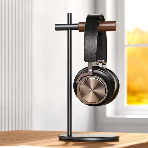 Aluminum Headphone Stand Nature Walnut Gaming Headset Holder with Solid Metal Base for Table Desk Di