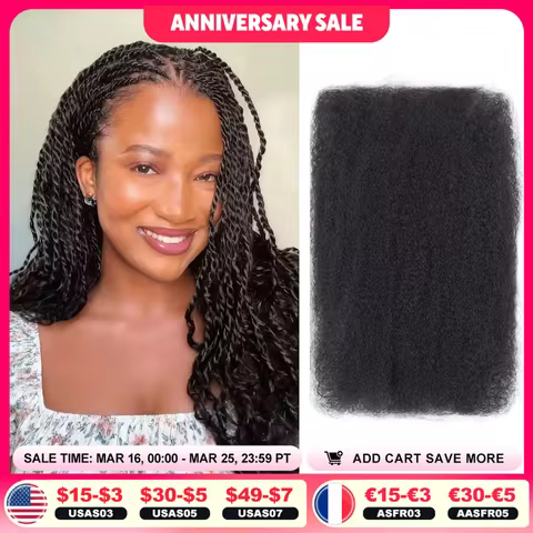 100% Human Hair Kinky Bulk for Braiding Natural Mini Twist Look QVR Afro Kinky Human Hair Bulk Dread