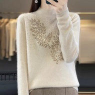 sweater woman Loose Diamond-Knit Mockneck Sweater