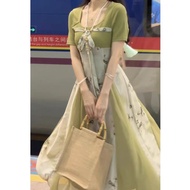 [Gray Jade Case] 2023 Summer New Chinese Style Improved Hanfu Dress Woman Square-Neck Zen Dress Daily-Q23
