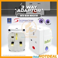 [SIRIM] PREMIUM 13A 3 Way Adapter NEON Light Indicator With Safety Shutter Extension Plug Extension 