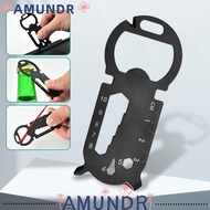 AMUNDR EDC Tools Card, Multifunction Silver Outdoor Gadgets, Portable Black Stainless Steel Ruler ED
