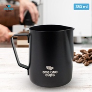 One Two Cups Glass Milk Jug Espresso Latte Art Stainless Steel 350ml - A051 - Black - 7RHXC1BK