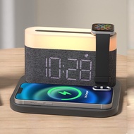 LED Clock Phone 15W Wireless Charger with Night Light For Apple Watch