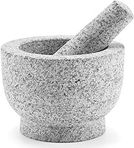 CO-Z Granite Mortar and Pestle Set for Guacamole Spice Salads, 6 Inch - 2 Cup Capacity - Large Heavy Duty Unpolished Granite Molcajete Grinder, Herb Crusher Stone Bowl, Dishwasher Safe