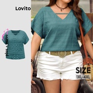 Lovito Plus Size Curve Blouse Casual Plain Jacquard Blouse for Women LBL18316