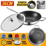 Chiaw77 36CM SUS304 Stainless Steel Nonstick Honeycomb Frying Cooking Wok