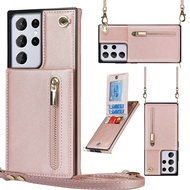 Applicable to SamsungS24Slung over one shoulder phone coverS23 UltraWallet Mobile Phone Protective CaseA53Zipper leather