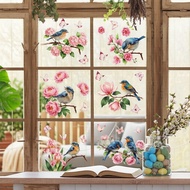 2D Pink Flower Branch & Bird Static Stickers 6pcs (20x30cm), Glass Window Decor 2D Ranting Bunga Mer