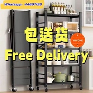 🌟包送貨- 免安裝廚房置物架摺疊收納架帶碌可移動微波爐烤爐烤箱置物架 多層落地架 廚房用品 鍋碗收納架Kitchen shelf#Storage rack, cupboard