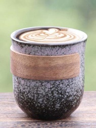 1入組200ml三色陶瓷寬口咖啡杯，耐高溫且具有古董風格，適用於濃縮咖啡、拿鐵和卡布奇諾等開胃水杯